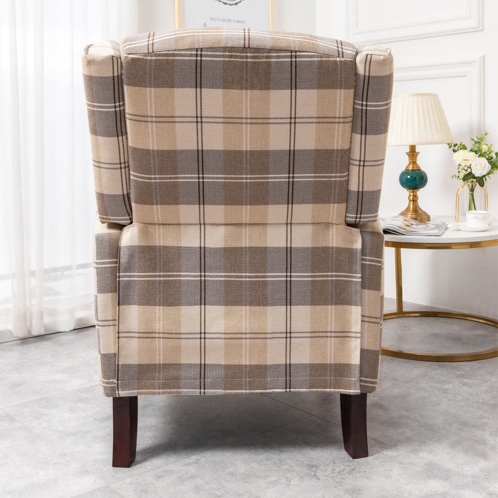 Ascot Wingback Fabric Recliner Chair In Grey/Cream/Blue/Red Tartan