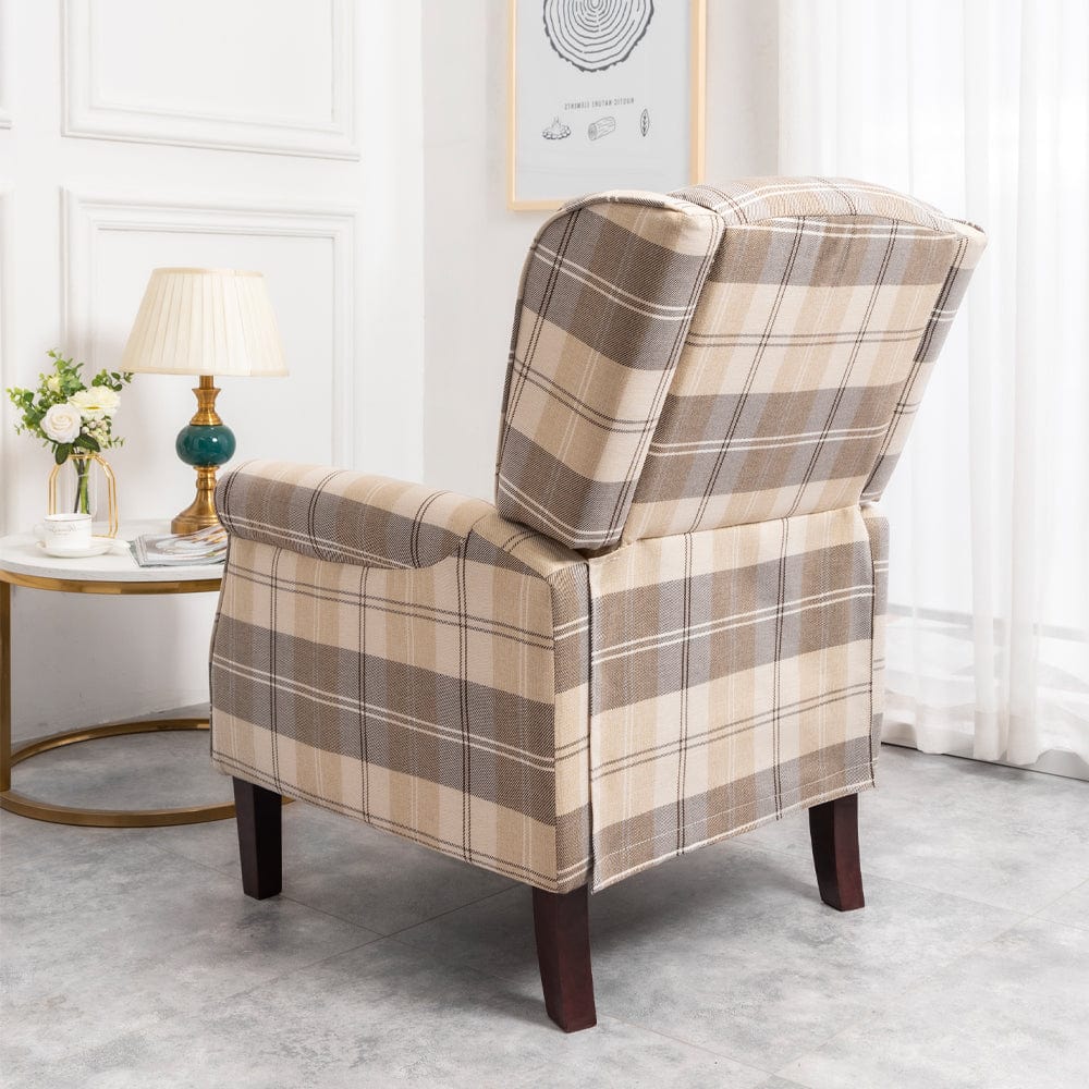 Ascot Wingback Fabric Recliner Chair In Grey/Cream/Blue/Red Tartan