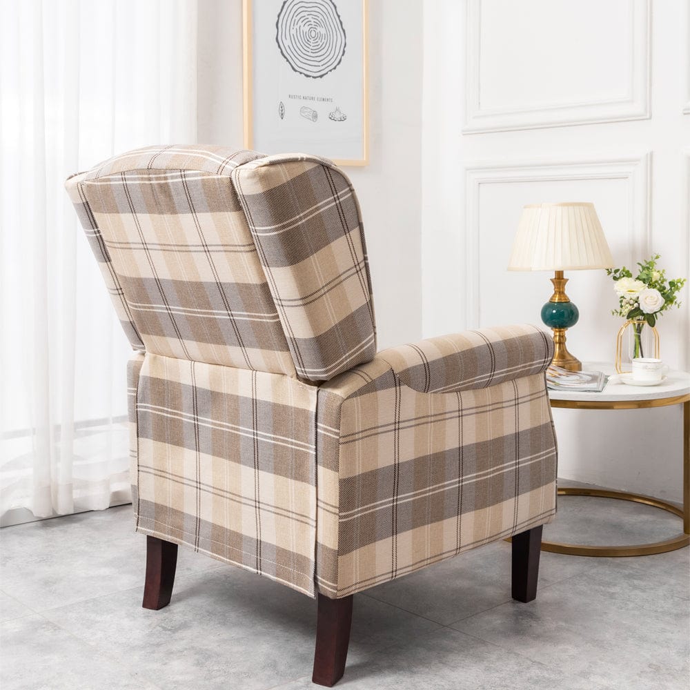 Ascot Wingback Fabric Recliner Chair In Brown Tartan