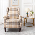 Ascot Wingback Fabric Recliner Chair In Brown Tartan
