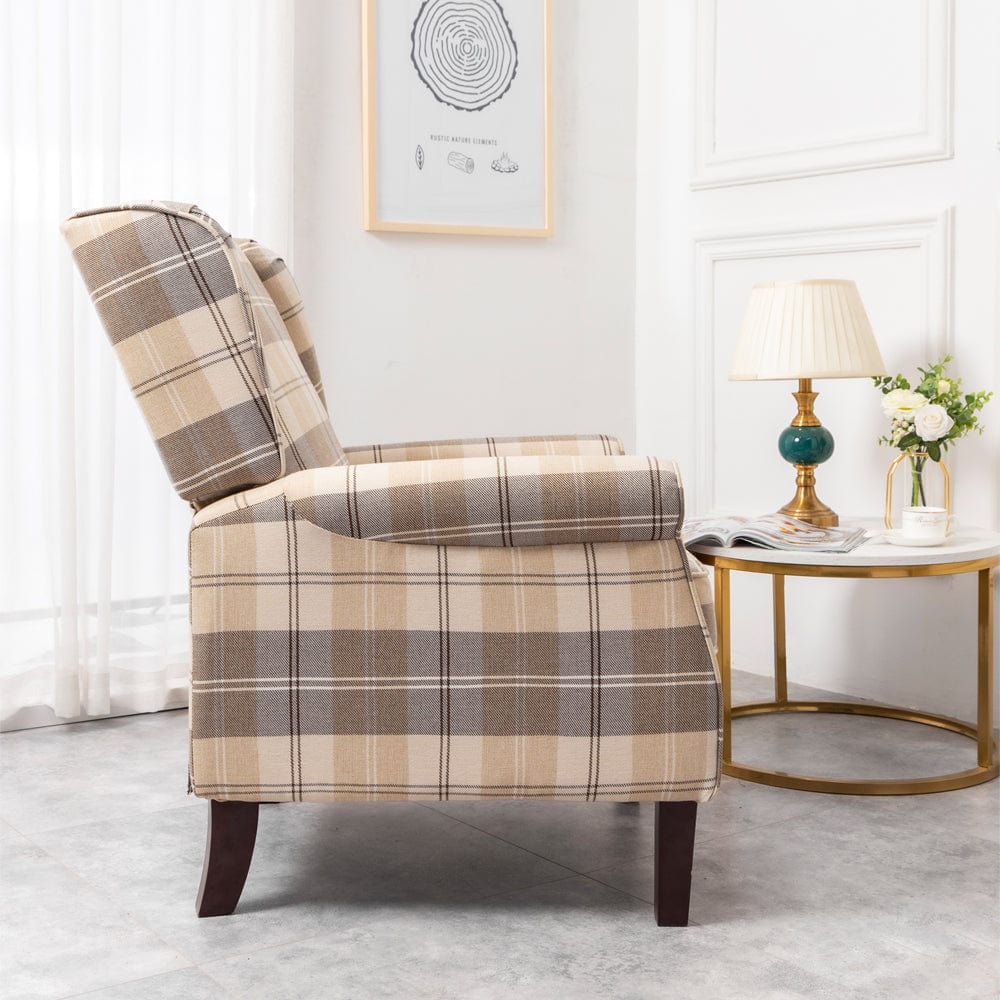 Ascot Wingback Fabric Recliner Chair In Brown Tartan