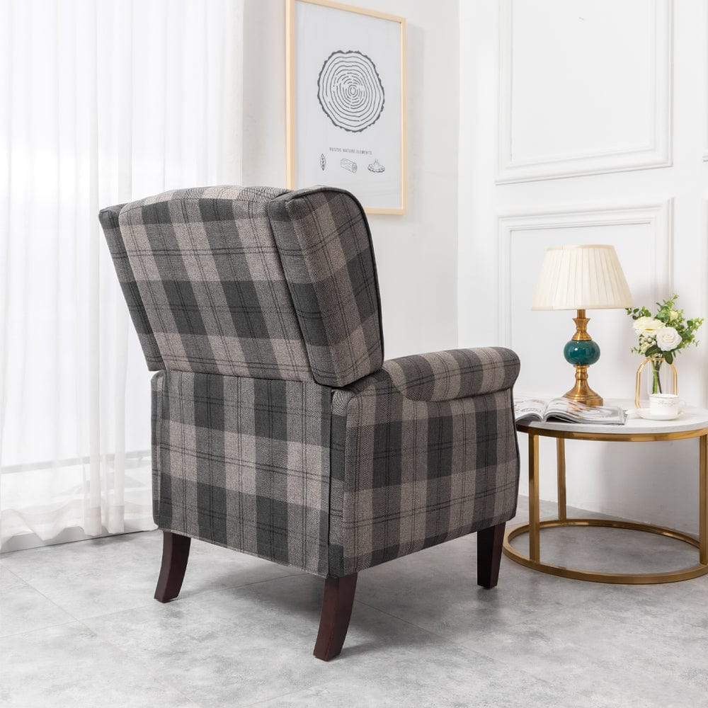 Ascot Wingback Fabric Recliner Chair In Grey/Cream/Blue/Red Tartan