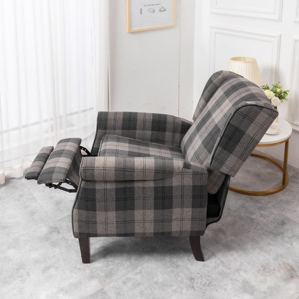 Ascot Wingback Fabric Recliner Chair In Grey/Cream/Blue/Red Tartan