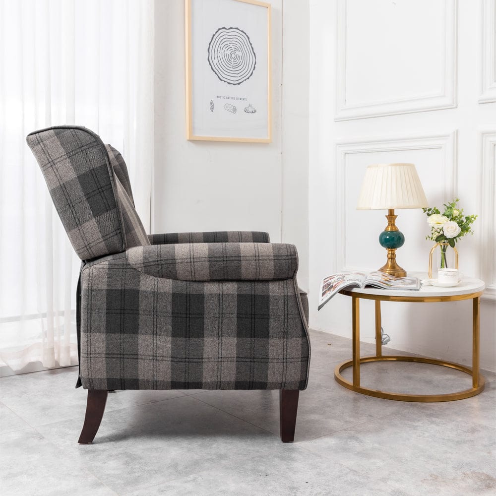 Ascot Wingback Fabric Recliner Chair In Grey/Cream/Blue/Red Tartan