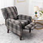 Ascot Wingback Fabric Recliner Chair In Grey/Cream/Blue/Red Tartan