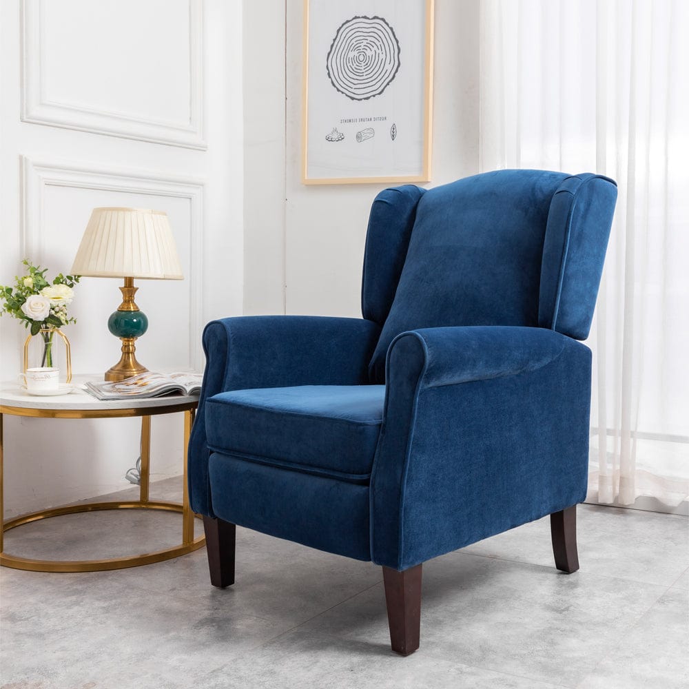 Ascot Wingback Velvet Recliner Chair In Blue