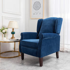 Ascot Wingback Velvet Recliner Chair In Blue