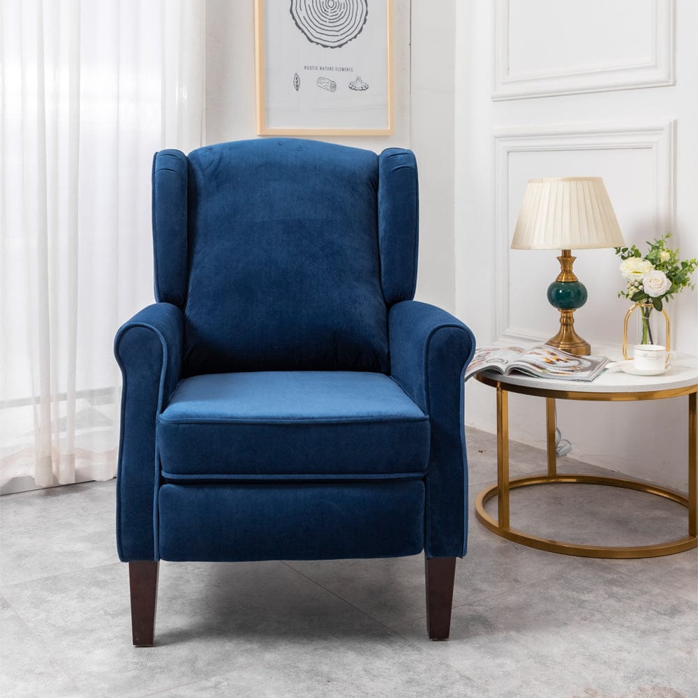 Ascot Wingback Velvet Recliner Chair In Blue