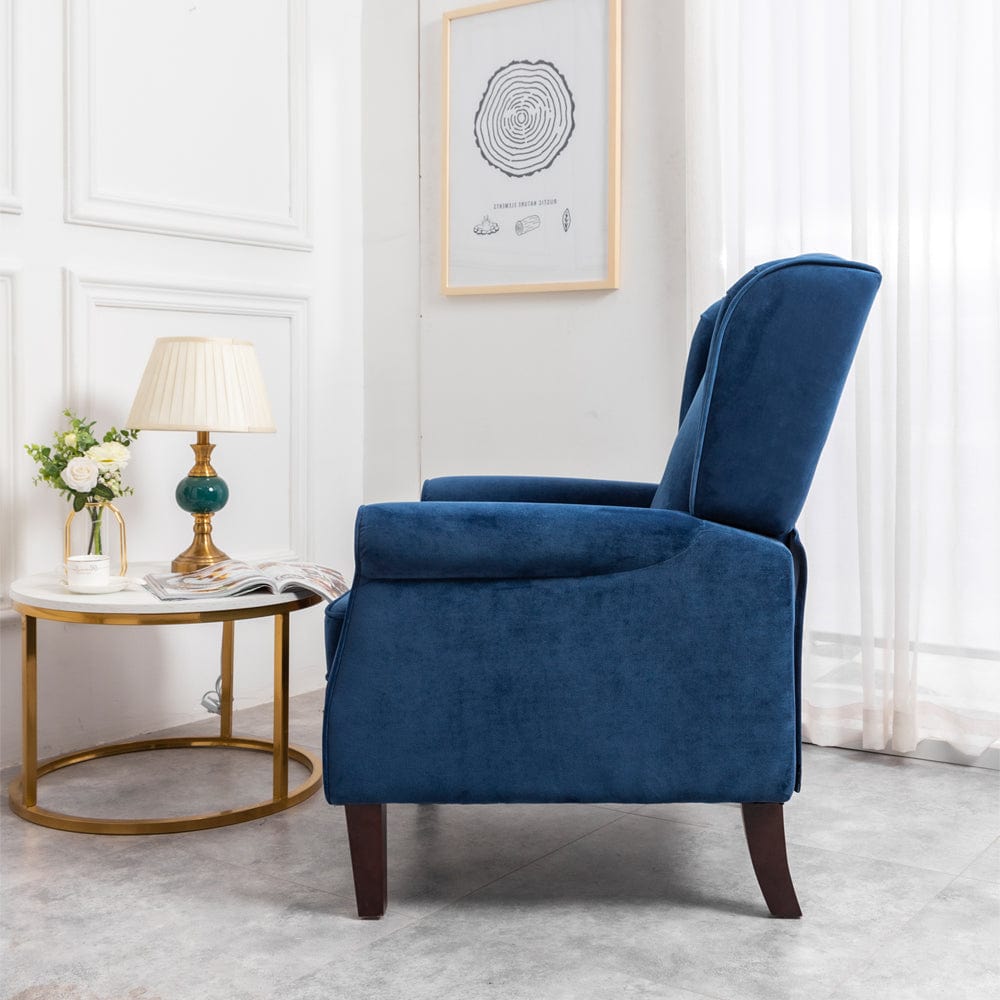 Ascot Wingback Velvet Recliner Chair In Blue