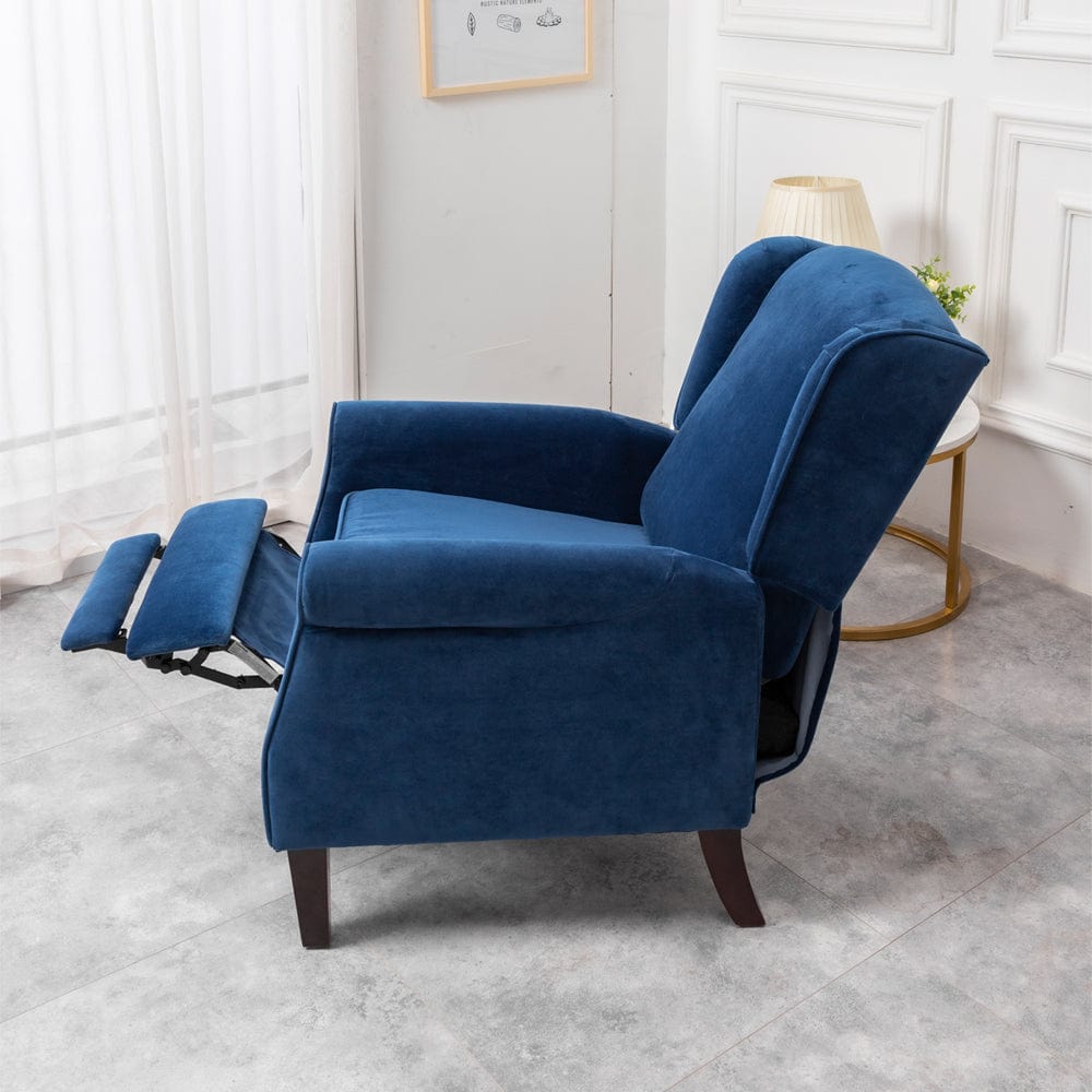 Ascot Wingback Velvet Recliner Chair In Blue