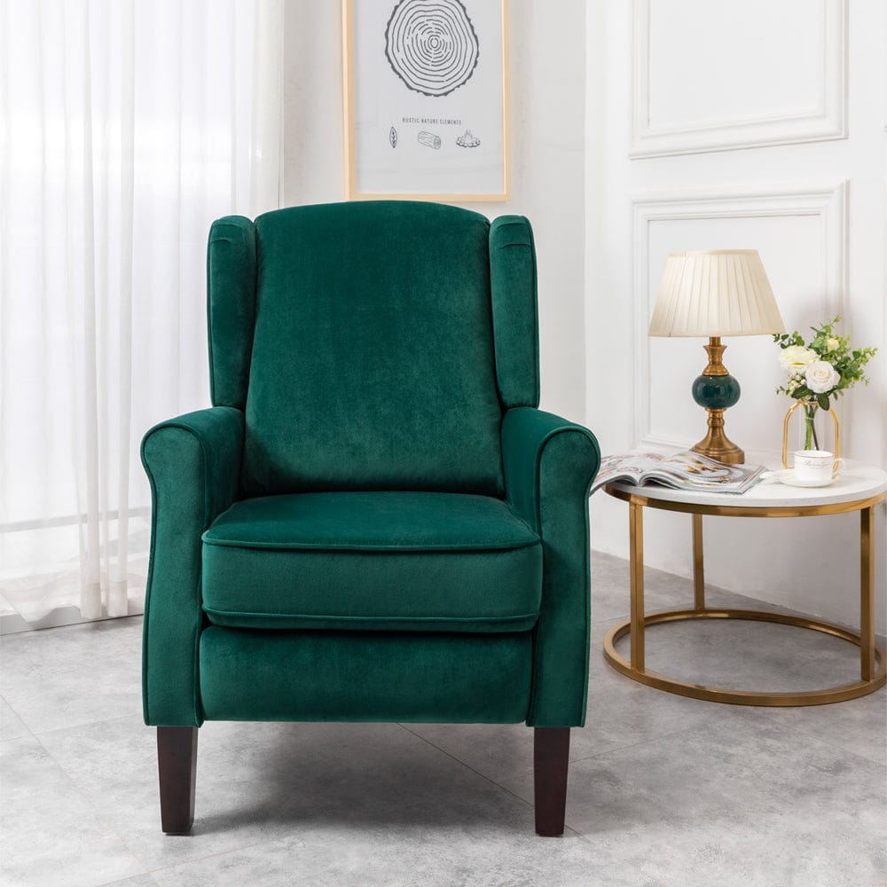 Ascot Wingback Velvet Recliner Chair In Green