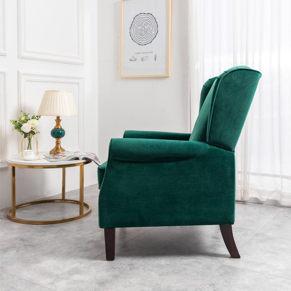 Ascot Wingback Velvet Recliner Chair In Green