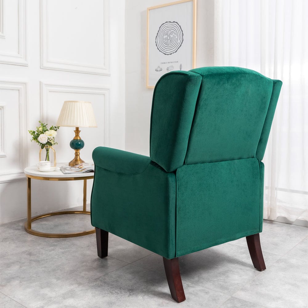 Ascot Wingback Velvet Recliner Chair In Green