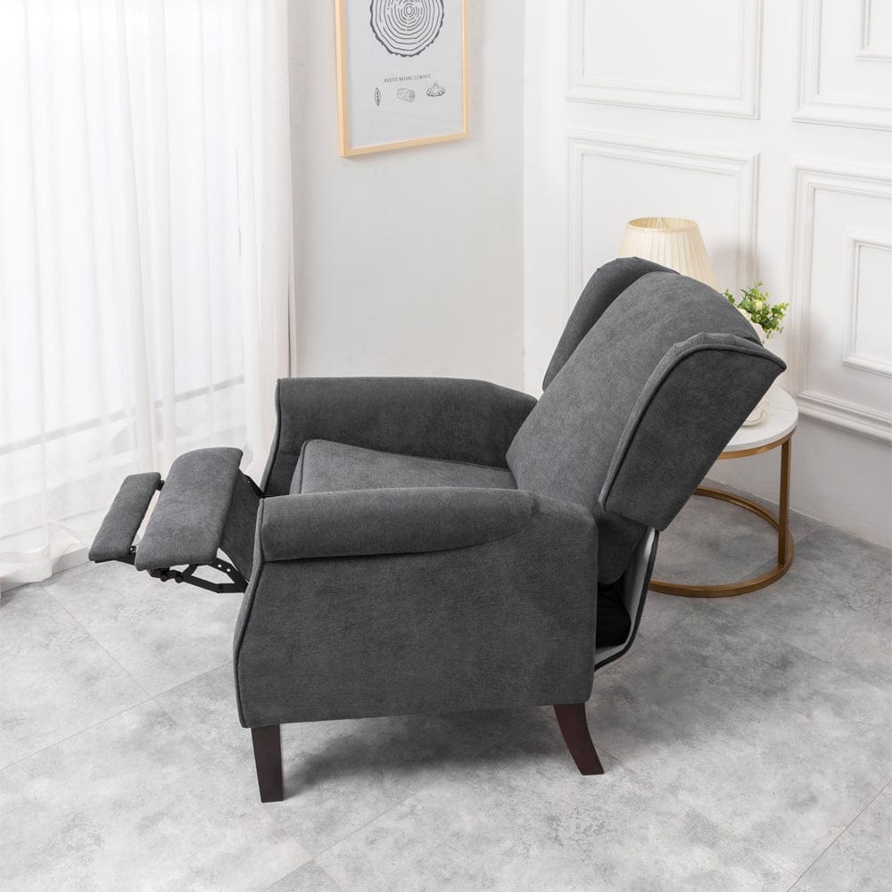Ascot Wingback Velvet Recliner Chair In Grey