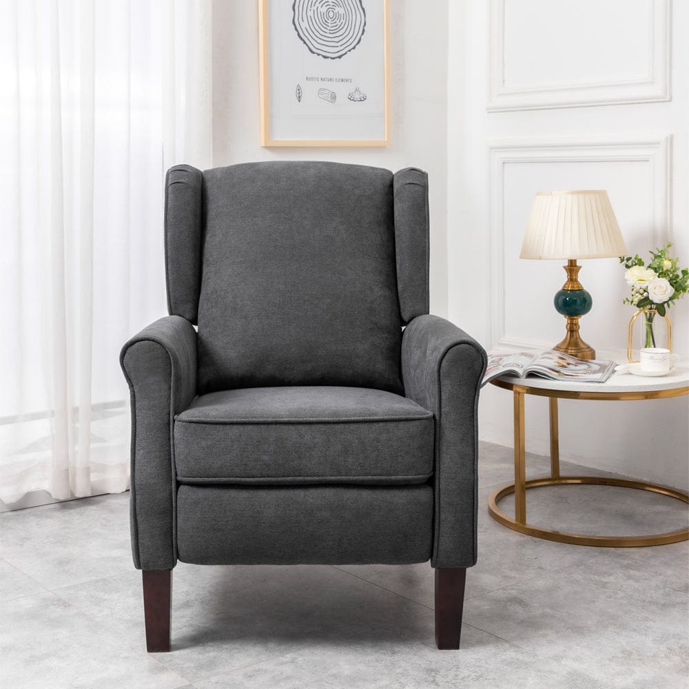Ascot Wingback Velvet Recliner Chair In Grey