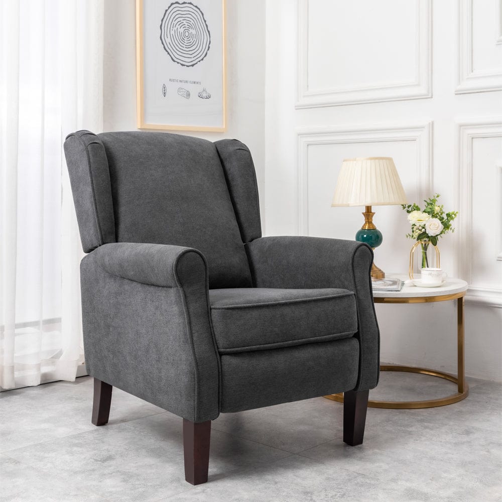 Ascot Wingback Velvet Recliner Chair In Grey