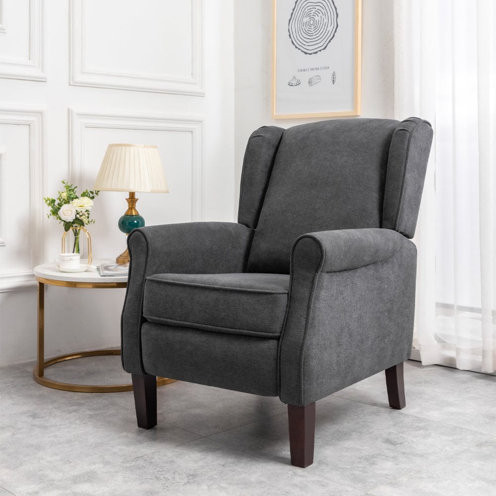 Ascot Wingback Velvet Recliner Chair In Grey