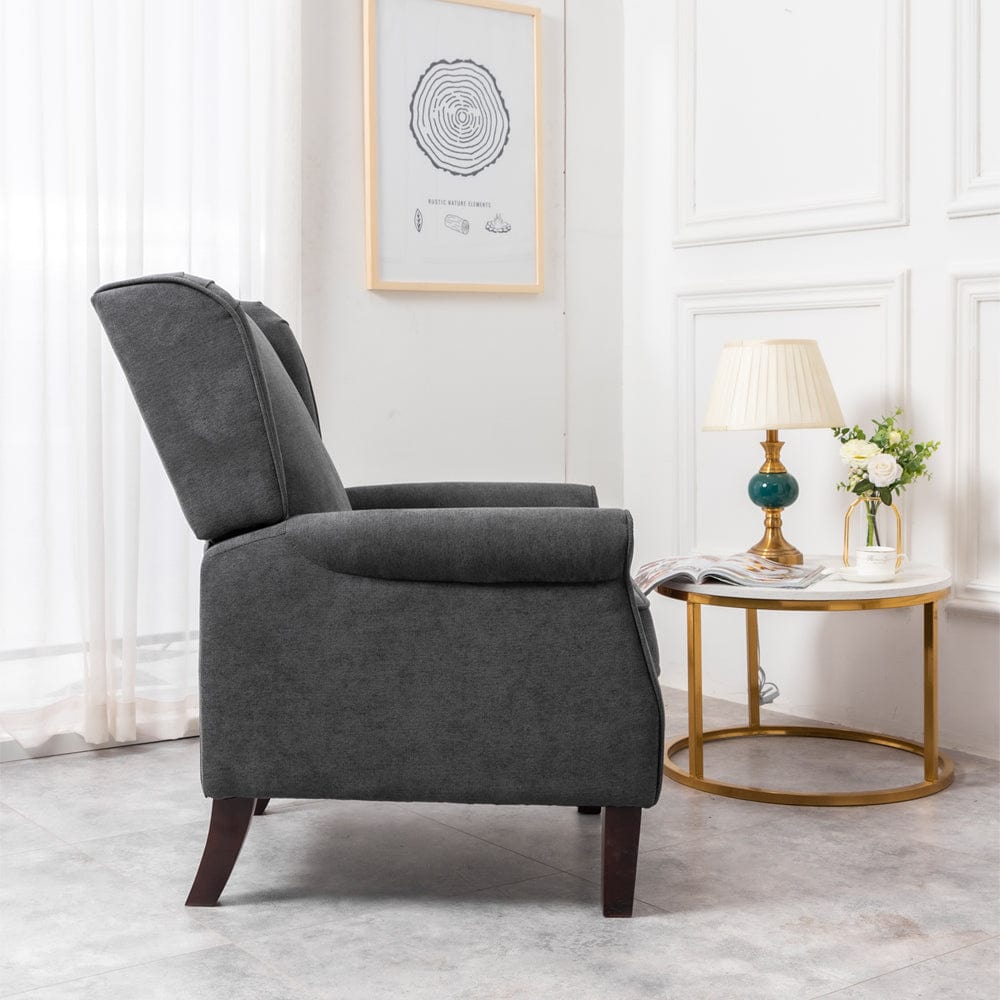 Ascot Wingback Velvet Recliner Chair In Grey