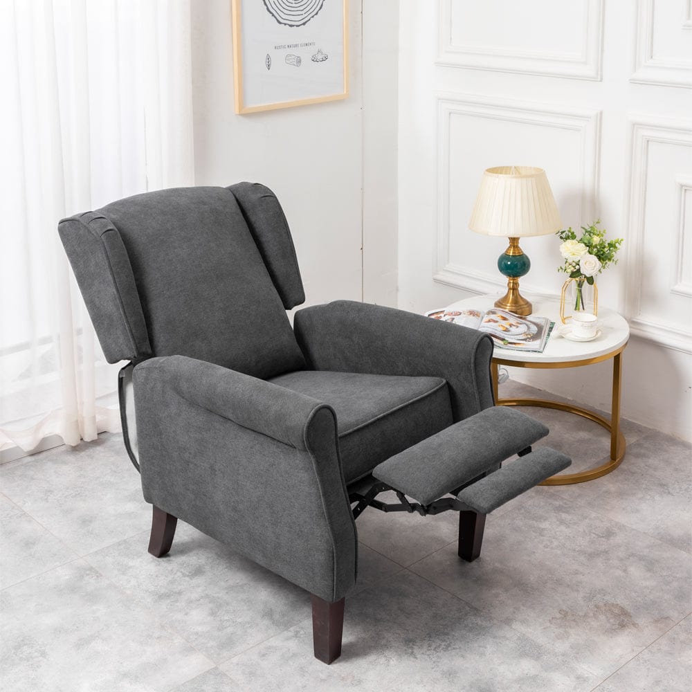 Ascot Wingback Velvet Recliner Chair In Grey