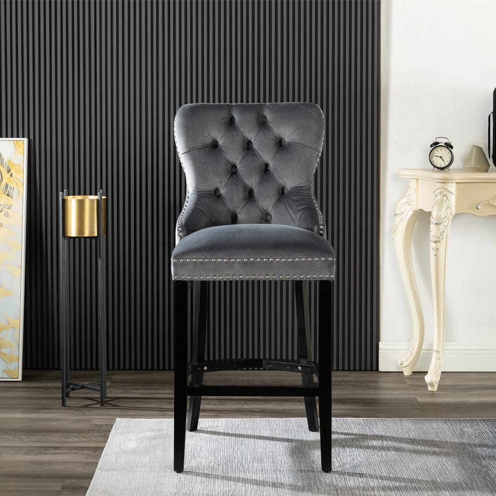 Avers Velvet Button Back Bar Stool Bar Chair