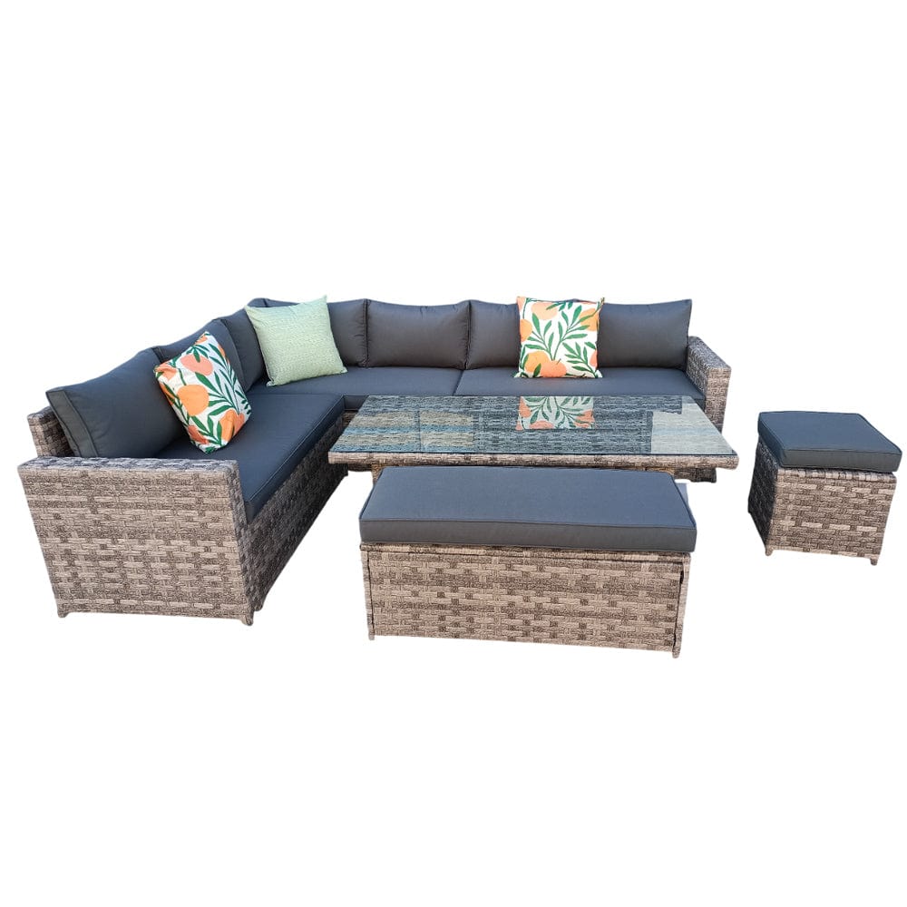 Monaco 9 Seater Rattan Garden Corner Sofa Dining Set with Rising Table