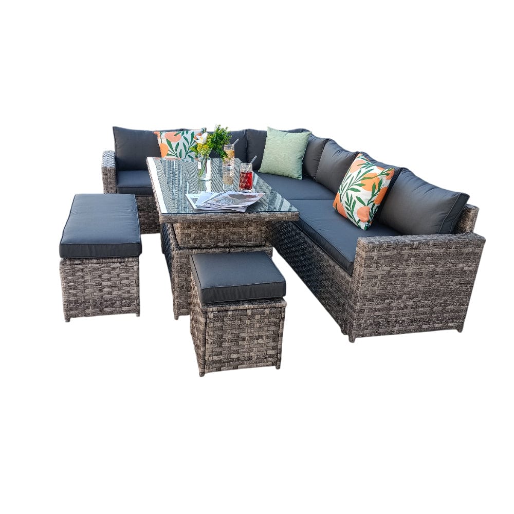 Monaco 9 Seater Rattan Garden Corner Sofa Dining Set with Rising Table