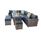 Barcelona 9 Seater Rattan Garden Dining Set with Rising Table In Grey
