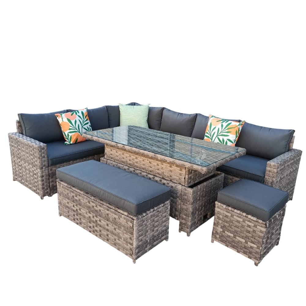 Barcelona 9 Seater Rattan Garden Dining Set with Rising Table In Grey