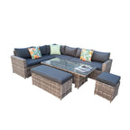 Barcelona 9 Seater Rattan Garden Dining Set with Rising Table In Grey