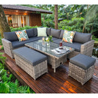 Monaco 9 Seater Rattan Garden Corner Sofa Dining Set with Rising Table