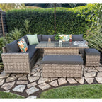 Barcelona 9 Seater Rattan Garden Dining Set with Rising Table In Grey
