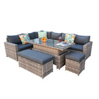 Barcelona 9 Seater Rattan Garden Dining Set with Rising Table In Grey
