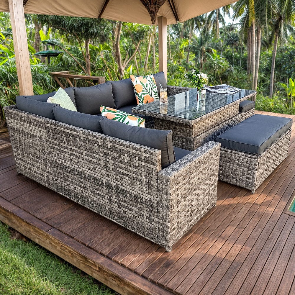 Barcelona 9 Seater Rattan Garden Dining Set with Rising Table In Grey
