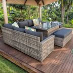 Barcelona 9 Seater Rattan Garden Dining Set with Rising Table In Grey