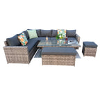 Monaco 9 Seater Rattan Garden Corner Sofa Dining Set with Rising Table