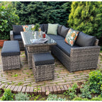 Barcelona 9 Seater Rattan Garden Dining Set with Rising Table In Grey