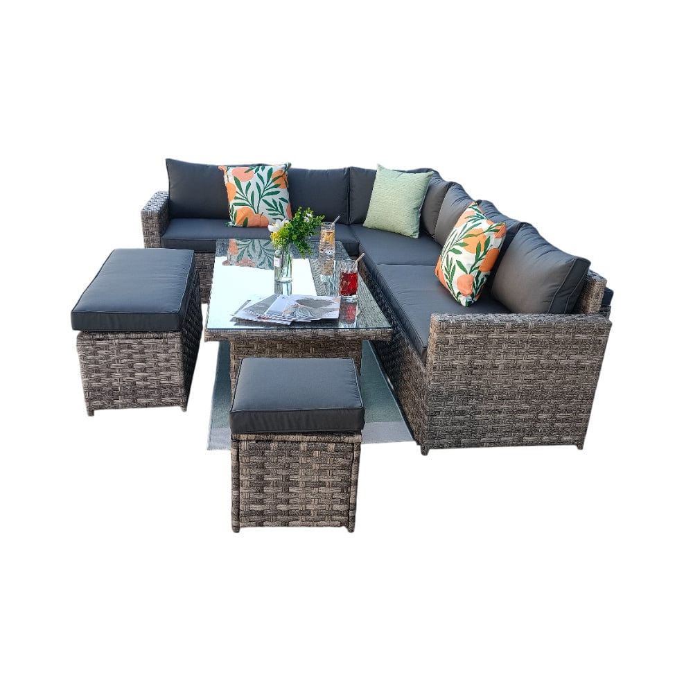 Monaco 9 Seater Rattan Garden Corner Sofa Dining Set with Rising Table