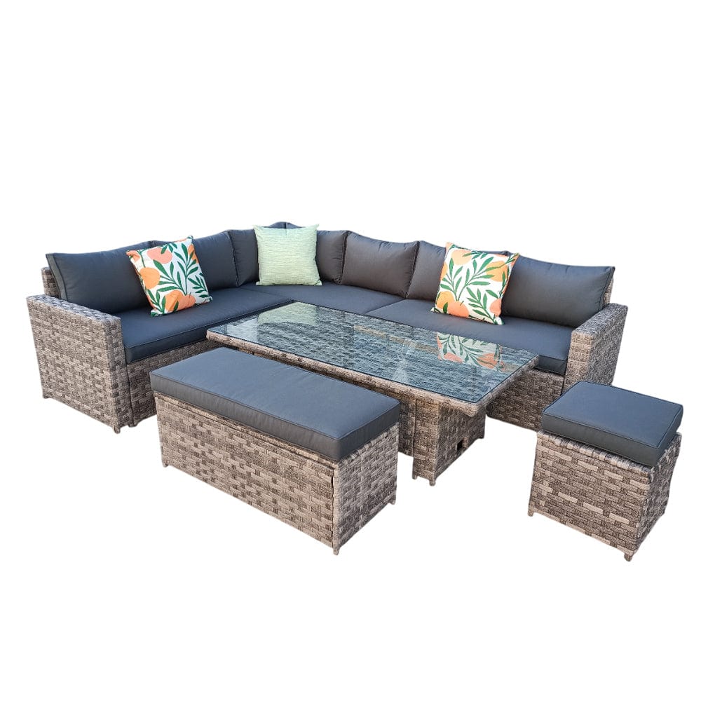 Barcelona 9 Seater Rattan Garden Dining Set with Rising Table In Grey