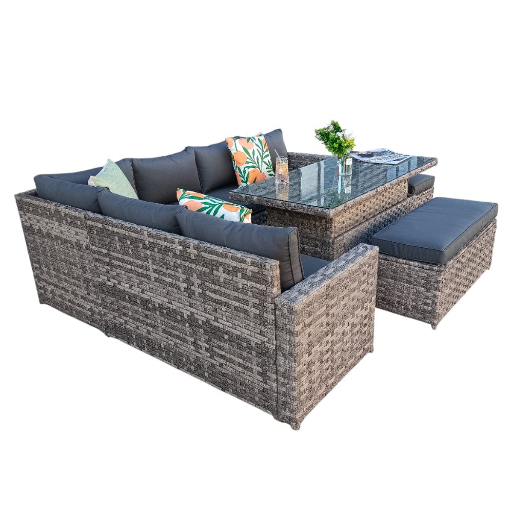Monaco 9 Seater Rattan Garden Corner Sofa Dining Set with Rising Table