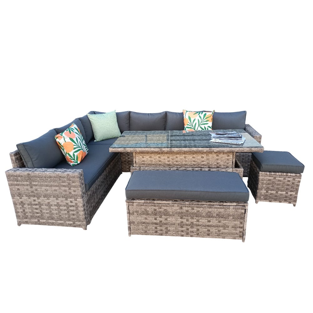 Barcelona 9 Seater Rattan Garden Dining Set with Rising Table In Grey