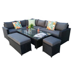 Barcelona 9 Seater Rattan Garden Dining Set with Rising Table In Black