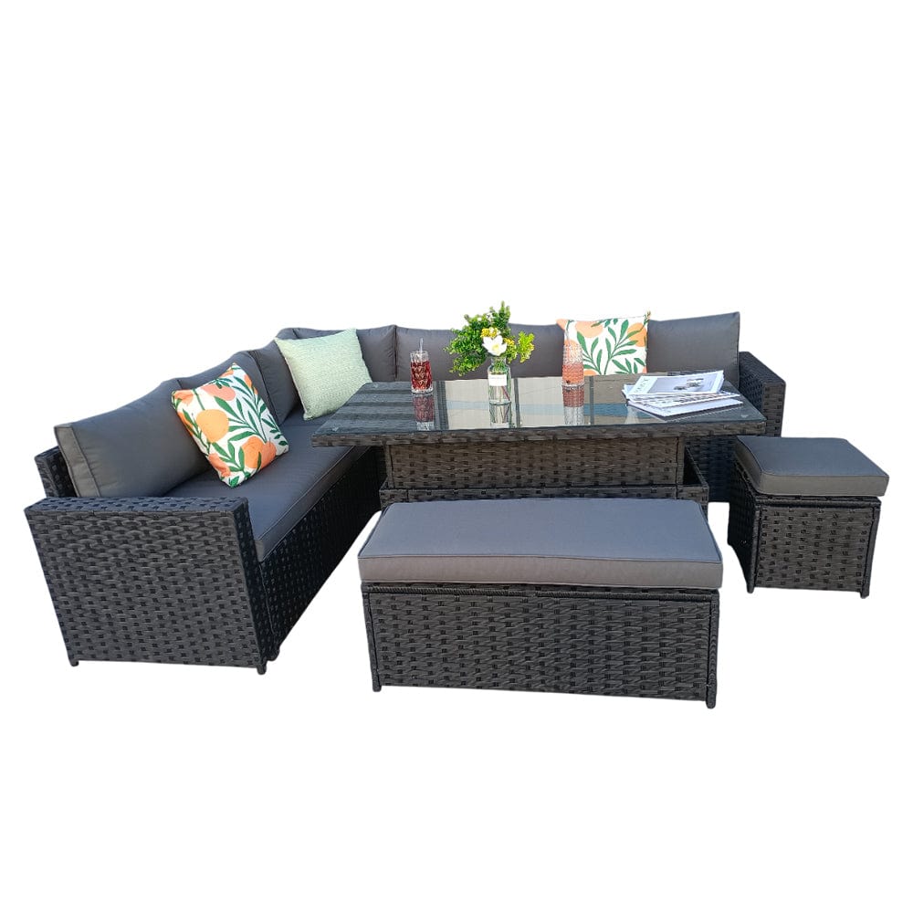Barcelona 9 Seater Rattan Garden Dining Set with Rising Table In Black