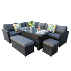 Barcelona 9 Seater Rattan Garden Dining Set with Rising Table In Black