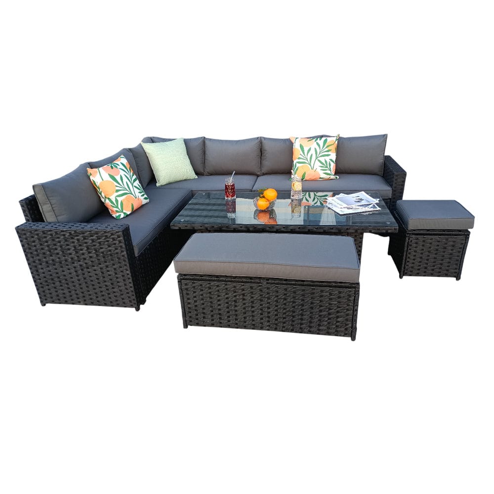 Monaco 9 Seater Rattan Garden Corner Sofa Dining Set with Rising Table