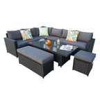 Monaco 9 Seater Rattan Garden Corner Sofa Dining Set with Rising Table