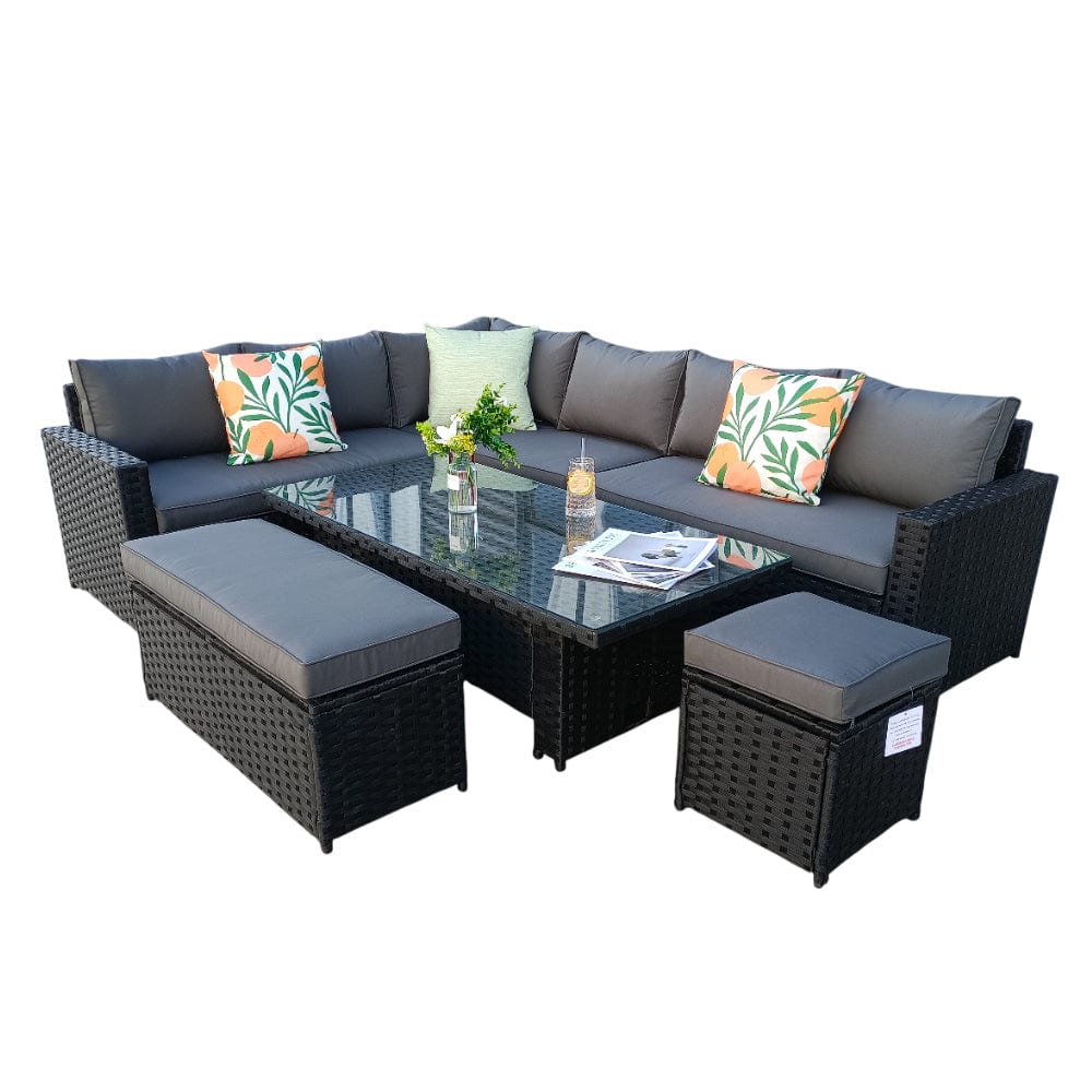 Monaco 9 Seater Rattan Garden Corner Sofa Dining Set with Rising Table