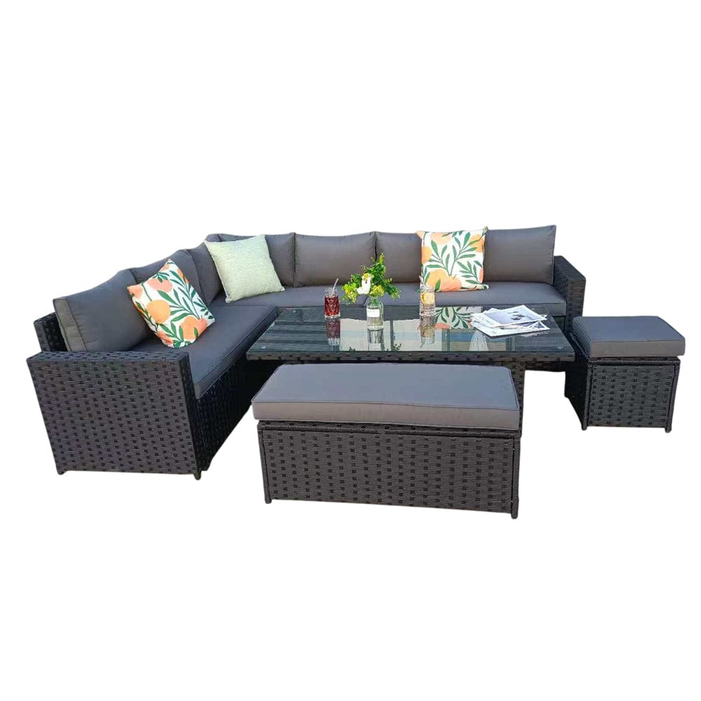 Barcelona 9 Seater Rattan Garden Dining Set with Rising Table In Black