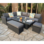 Monaco 9 Seater Rattan Garden Corner Sofa Dining Set with Rising Table