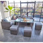 Barcelona 9 Seater Rattan Garden Furniture Dining Set In Grey