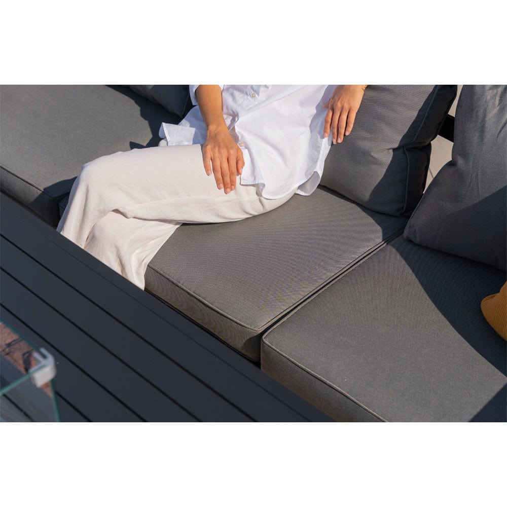 Berlin Large 9 seater Outdoor Fabric and Aluminium Corner Casual Dining Set with Firepit Table